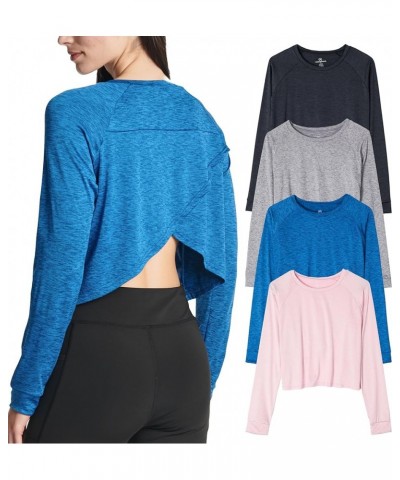 4 Pack: Women's Dry-Fit Long Sleeve Petal Back Crop Top - Athletic Cropped Tee (Available in Plus Size) Standard Set 1 $26.03...