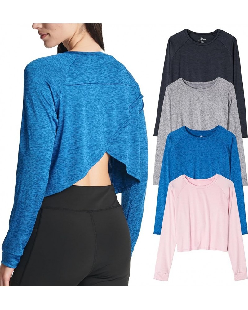 4 Pack: Women's Dry-Fit Long Sleeve Petal Back Crop Top - Athletic Cropped Tee (Available in Plus Size) Standard Set 1 $26.03...