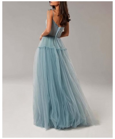 Spaghetti Straps Prom Dresses Tulle Long Formal Evening Party Gowns for Women Backless Bridesmaid Dress A-Line Sky Blue $34.4...