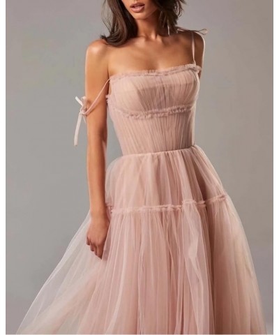 Spaghetti Straps Prom Dresses Tulle Long Formal Evening Party Gowns for Women Backless Bridesmaid Dress A-Line Sky Blue $34.4...