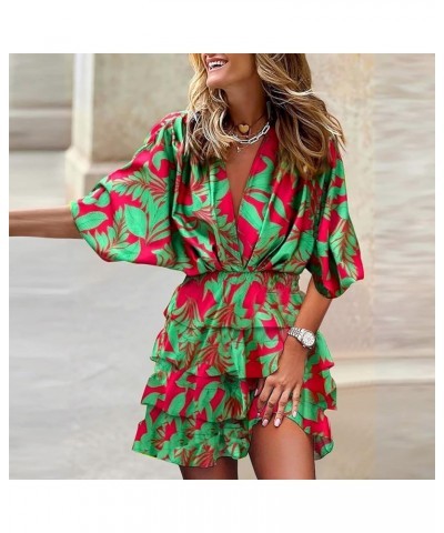 Beach Dresses for Women,2023 Summer Casual Trendy Loose Batwing Sleeve Mini Dress,Floral Flowy Hem Boho Dress D-green $18.03 ...