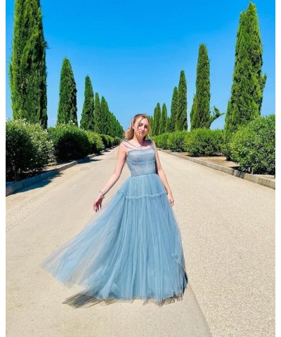 Spaghetti Straps Prom Dresses Tulle Long Formal Evening Party Gowns for Women Backless Bridesmaid Dress A-Line Sky Blue $34.4...