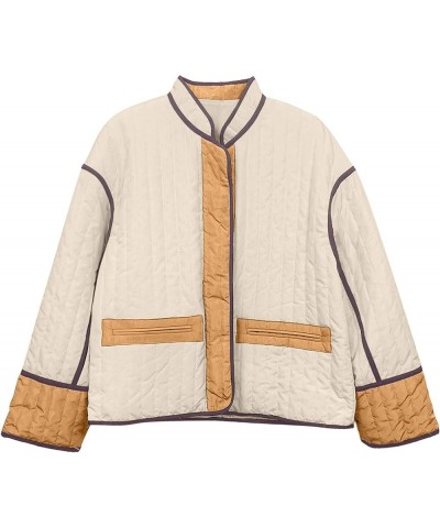 Coats for Women Winter Thickened Warm Puffer Jacket Color Block Crewneck Crop Coats Fashion Zipper/Button Down Coats 3-khaki ...