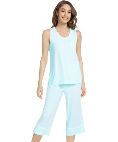 Pajamas Set for Women Tank Top with Capri Pants Pajama Cool Sleepwear Sleeveless Pjs S-4XL A-aqua Green $20.70 Sleep & Lounge