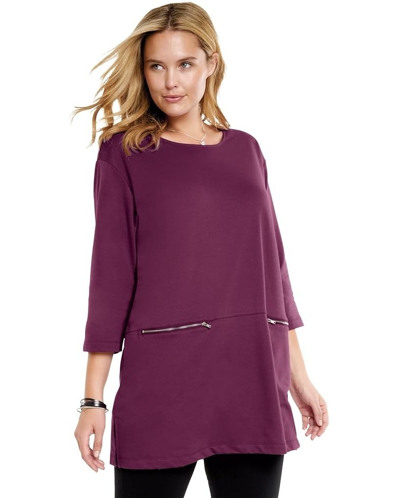 Women's Plus Size Zipper Pocket Tunic Deep Claret $19.11 Others