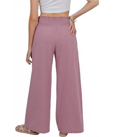 Women Linen Wide Leg Palazzo Pants Flowy Casual Boho Trousers High Waist Beach Lounge Long Pant with Pockets Purple Rose $16....