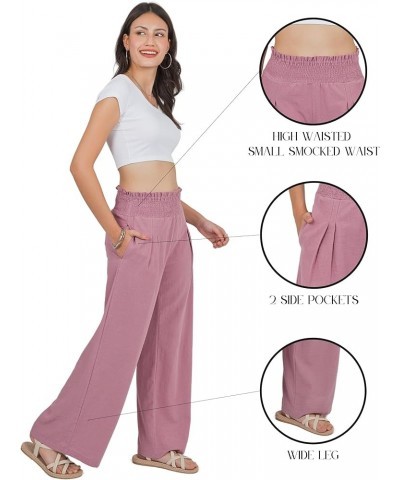 Women Linen Wide Leg Palazzo Pants Flowy Casual Boho Trousers High Waist Beach Lounge Long Pant with Pockets Purple Rose $16....