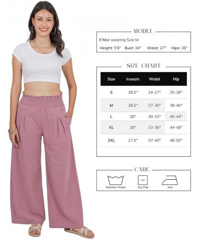 Women Linen Wide Leg Palazzo Pants Flowy Casual Boho Trousers High Waist Beach Lounge Long Pant with Pockets Purple Rose $16....