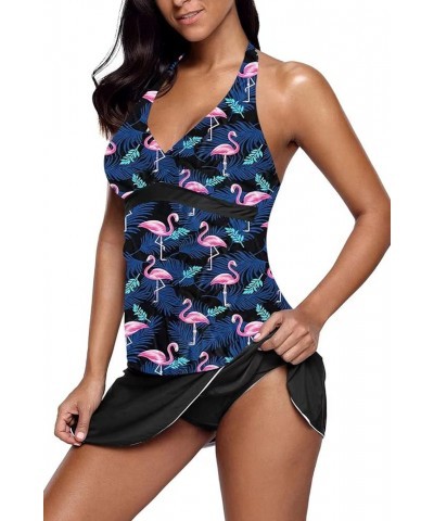 Womens Two Piece Swimwear Ruffled Rimmed Tankini Set Flamingo $19.59 Swimsuits