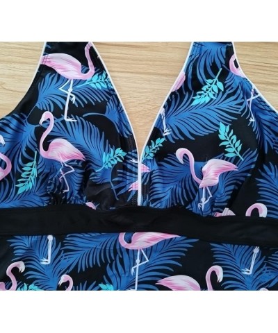 Womens Two Piece Swimwear Ruffled Rimmed Tankini Set Flamingo $19.59 Swimsuits