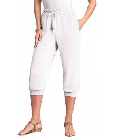 Women's Plus Size Drawstring Soft Knit Capri Pant White $18.66 Pants