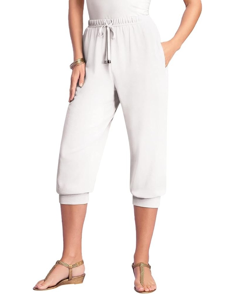 Women's Plus Size Drawstring Soft Knit Capri Pant White $18.66 Pants