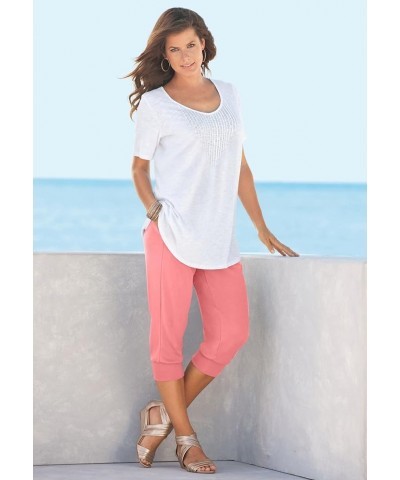 Women's Plus Size Drawstring Soft Knit Capri Pant White $18.66 Pants