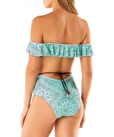 Women's Standard Flounce Bandeau Bikini Mykonos Medallion Mint Green $18.48 Swimsuits