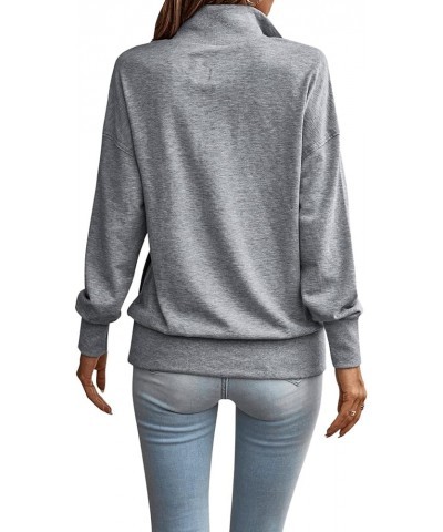 Women's Long Sleeve Loose Fit Pullover Button Front Tunic Top Soil Lapel Sweatshirt with Pocket Grey $17.94 Hoodies & Sweatsh...