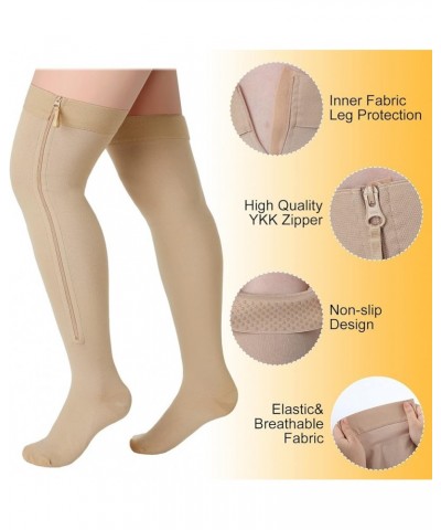 2 Pairs Zipper Compression Socks Thigh High 20-30 mmHg Compression Socks with Zipper Closed Toe Thigh High Compression Stocki...