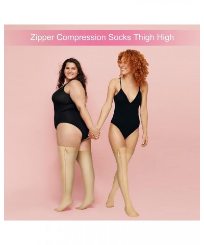 2 Pairs Zipper Compression Socks Thigh High 20-30 mmHg Compression Socks with Zipper Closed Toe Thigh High Compression Stocki...