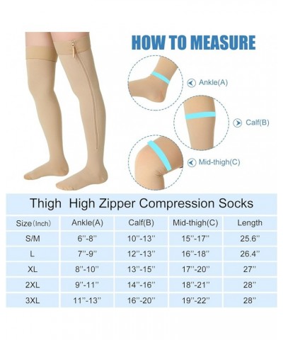 2 Pairs Zipper Compression Socks Thigh High 20-30 mmHg Compression Socks with Zipper Closed Toe Thigh High Compression Stocki...