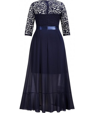 Women's Plus Size Elegant Ruffle Floral Lace Bridesmaid Maxi Dress Navy Blue $42.89 Dresses