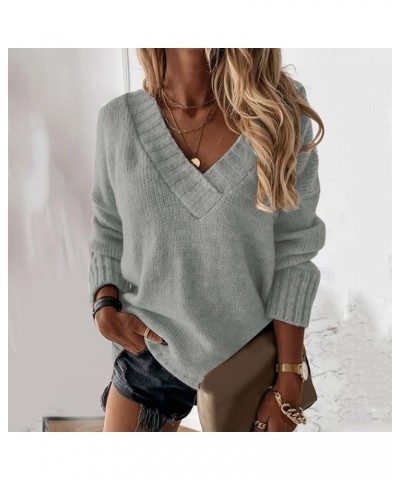 Sweaters for Women Women V Neck Solid Long Sleeve Loose T Shirt Tops Knitting Sweater Blouse B-grey $8.99 Sweaters