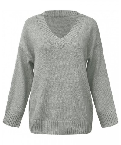 Sweaters for Women Women V Neck Solid Long Sleeve Loose T Shirt Tops Knitting Sweater Blouse B-grey $8.99 Sweaters