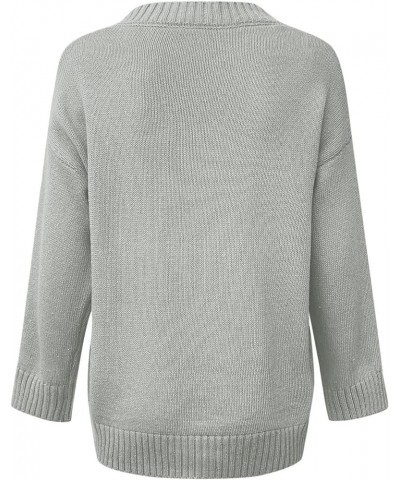 Sweaters for Women Women V Neck Solid Long Sleeve Loose T Shirt Tops Knitting Sweater Blouse B-grey $8.99 Sweaters