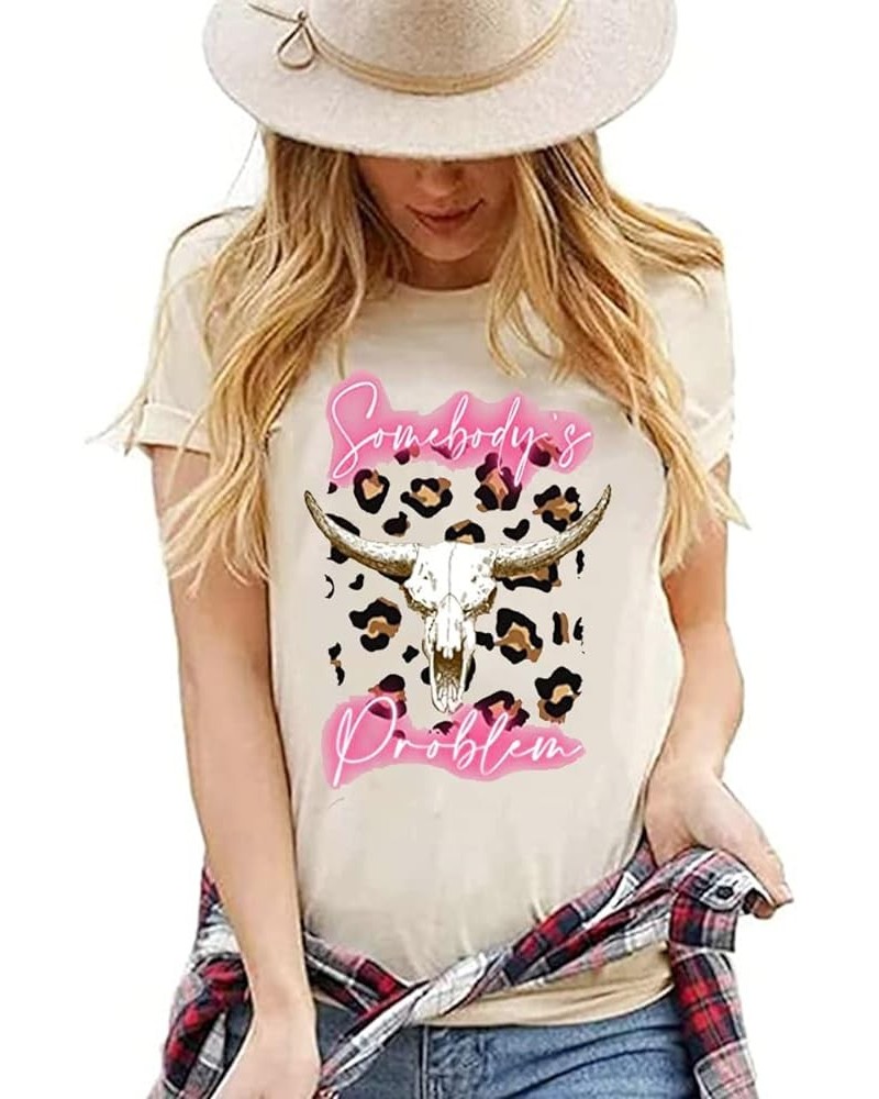 Somebody's Problem T-Shirt for Women Vintage Bleached Country Music Tshirt Retro Leopard Graphic Casual Shirt Tops As Show3 $...