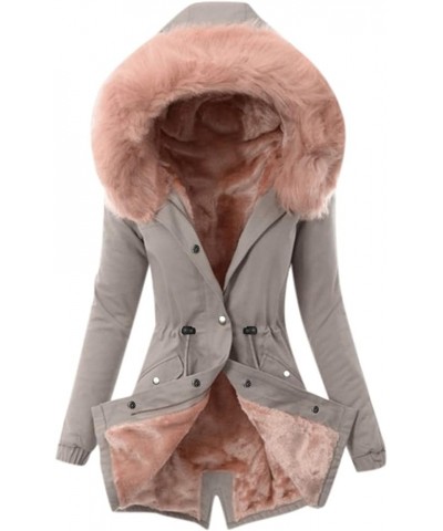 Winter Coats for Women Plus Size Thick Padded Jackets Big Collar Warm Overcoats Zipper Buttons Hooded Outerwear C-pink $12.05...