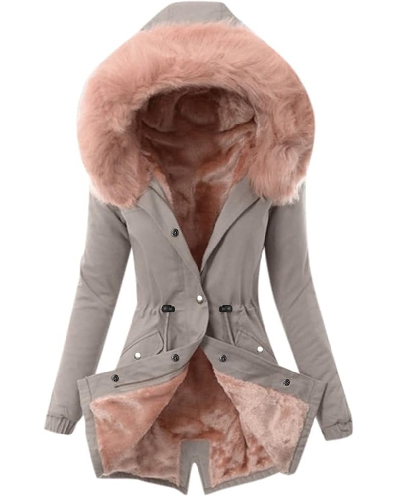 Winter Coats for Women Plus Size Thick Padded Jackets Big Collar Warm Overcoats Zipper Buttons Hooded Outerwear C-pink $12.05...