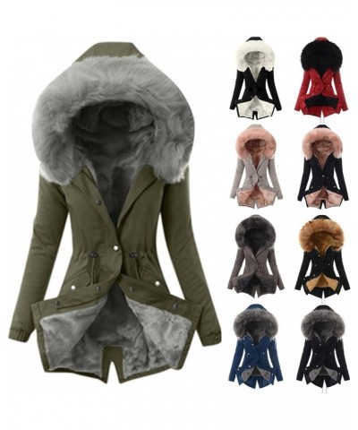 Winter Coats for Women Plus Size Thick Padded Jackets Big Collar Warm Overcoats Zipper Buttons Hooded Outerwear C-pink $12.05...