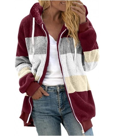 Women's Fluffy Fleece Coat Long Sleeve Full Zip Sherpa Jacket with Hood Warm Casual Cardigan Sweater Coats Outerwear V-wine $...