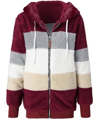 Women's Fluffy Fleece Coat Long Sleeve Full Zip Sherpa Jacket with Hood Warm Casual Cardigan Sweater Coats Outerwear V-wine $...