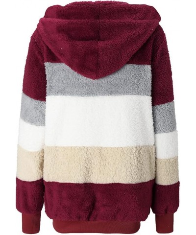 Women's Fluffy Fleece Coat Long Sleeve Full Zip Sherpa Jacket with Hood Warm Casual Cardigan Sweater Coats Outerwear V-wine $...