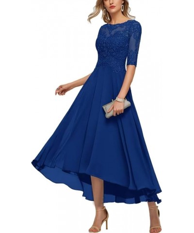 Mother of The Bride Dresses for Wedding 1/2 Sleeves High Low Chiffon Scoop Neck Formal Evening Dresses Royal Blue $34.49 Dresses