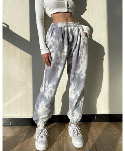 Women's Athletic Fit Drawstring Waist Tie-Dye French Terry Closed Bottom Sports Sweatpant 02 Grey $19.03 Activewear