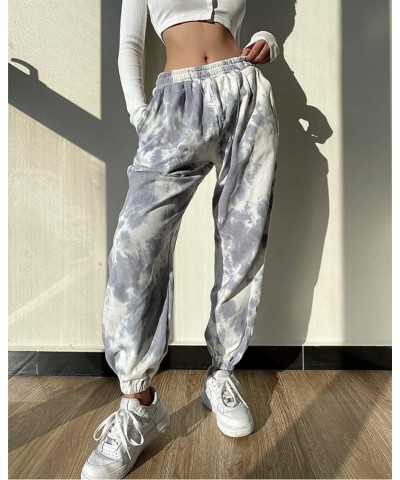 Women's Athletic Fit Drawstring Waist Tie-Dye French Terry Closed Bottom Sports Sweatpant 02 Grey $19.03 Activewear