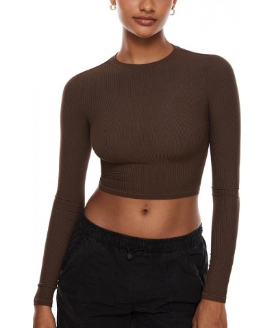Women's Long Sleeve Crop Tops Crew Neck Ribbed Fitted Basic Fall Tops Tee Shirts Pinecone $17.67 T-Shirts