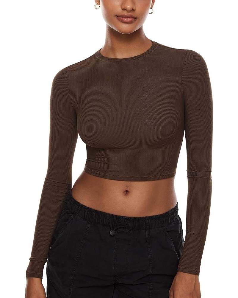 Women's Long Sleeve Crop Tops Crew Neck Ribbed Fitted Basic Fall Tops Tee Shirts Pinecone $17.67 T-Shirts