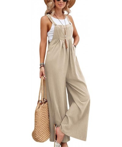 Wide Leg Jumpsuit for Women Casual Sleeveless Cotton Linen Bib Overalls Spring Summer Loose Palazzo Pants Rompers Khaki $10.5...