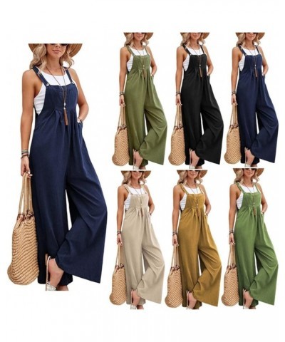 Wide Leg Jumpsuit for Women Casual Sleeveless Cotton Linen Bib Overalls Spring Summer Loose Palazzo Pants Rompers Khaki $10.5...