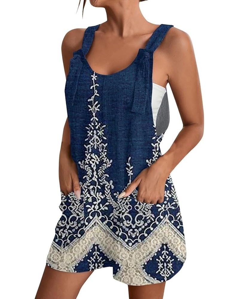 Women's Summer Casual Sleeveless Printed Rompers Loose Spaghetti Strap Shorts Overalls Jumpsuit with Pockets 02-navy $7.99 Ov...