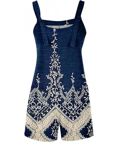 Women's Summer Casual Sleeveless Printed Rompers Loose Spaghetti Strap Shorts Overalls Jumpsuit with Pockets 02-navy $7.99 Ov...