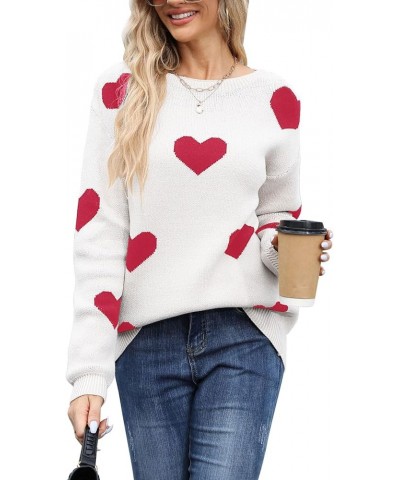 Women's Pullover Sweaters Cute Heart Sweater Crew Neck Long Sleeve Valentines Sweaters for Women 640 White&red $21.41 Sweaters