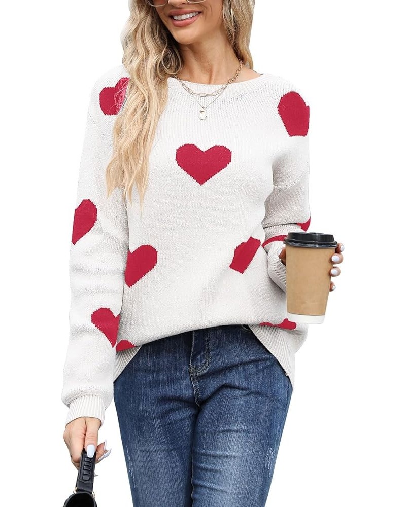 Women's Pullover Sweaters Cute Heart Sweater Crew Neck Long Sleeve Valentines Sweaters for Women 640 White&red $21.41 Sweaters