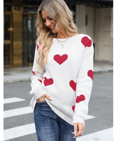 Women's Pullover Sweaters Cute Heart Sweater Crew Neck Long Sleeve Valentines Sweaters for Women 640 White&red $21.41 Sweaters