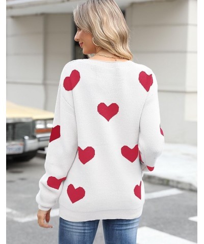 Women's Pullover Sweaters Cute Heart Sweater Crew Neck Long Sleeve Valentines Sweaters for Women 640 White&red $21.41 Sweaters