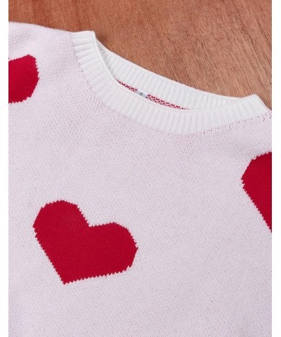 Women's Pullover Sweaters Cute Heart Sweater Crew Neck Long Sleeve Valentines Sweaters for Women 640 White&red $21.41 Sweaters