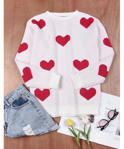 Women's Pullover Sweaters Cute Heart Sweater Crew Neck Long Sleeve Valentines Sweaters for Women 640 White&red $21.41 Sweaters