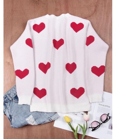 Women's Pullover Sweaters Cute Heart Sweater Crew Neck Long Sleeve Valentines Sweaters for Women 640 White&red $21.41 Sweaters