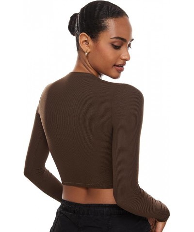 Women's Long Sleeve Crop Tops Crew Neck Ribbed Fitted Basic Fall Tops Tee Shirts Pinecone $17.67 T-Shirts